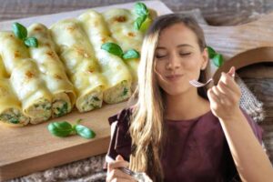 Donna che mangia e cannelleni