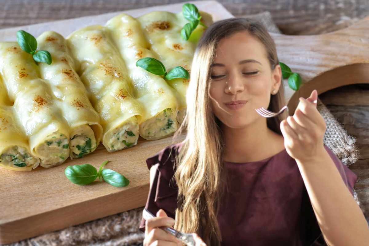 Donna che mangia e cannelleni