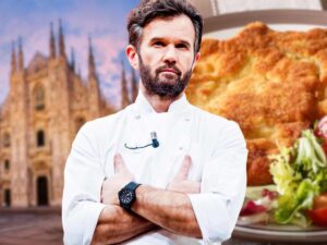 carlo cracco con cotoletta e duomo milano