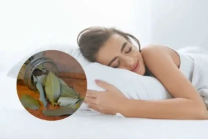 una ragazza dorme col cuscino, nel cerchietto foglie di alloro
