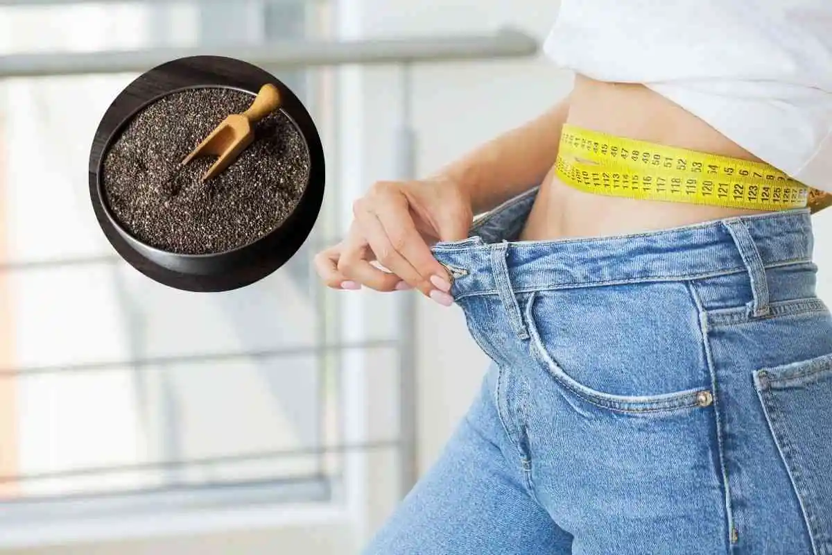 una ragazza con i pantaloni larghi e nel cerchietto i semi di chia