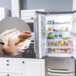 frigo aperto e soldi in contanti