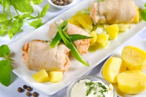 Involtini di pesce spada con patate e verdure