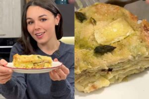 diletta secco e un piatto di lasagne