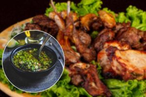 grigliata e salsa in un riquadro in basso