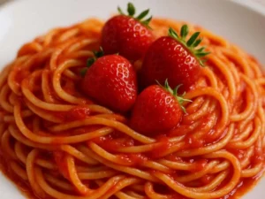 spaghetti al pomodoro con delle fragole
