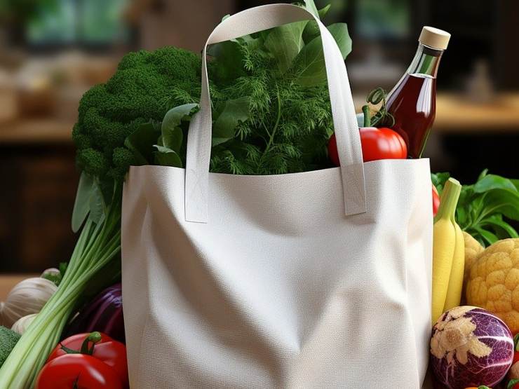 borsa con dentro del cibo e una bottiglia