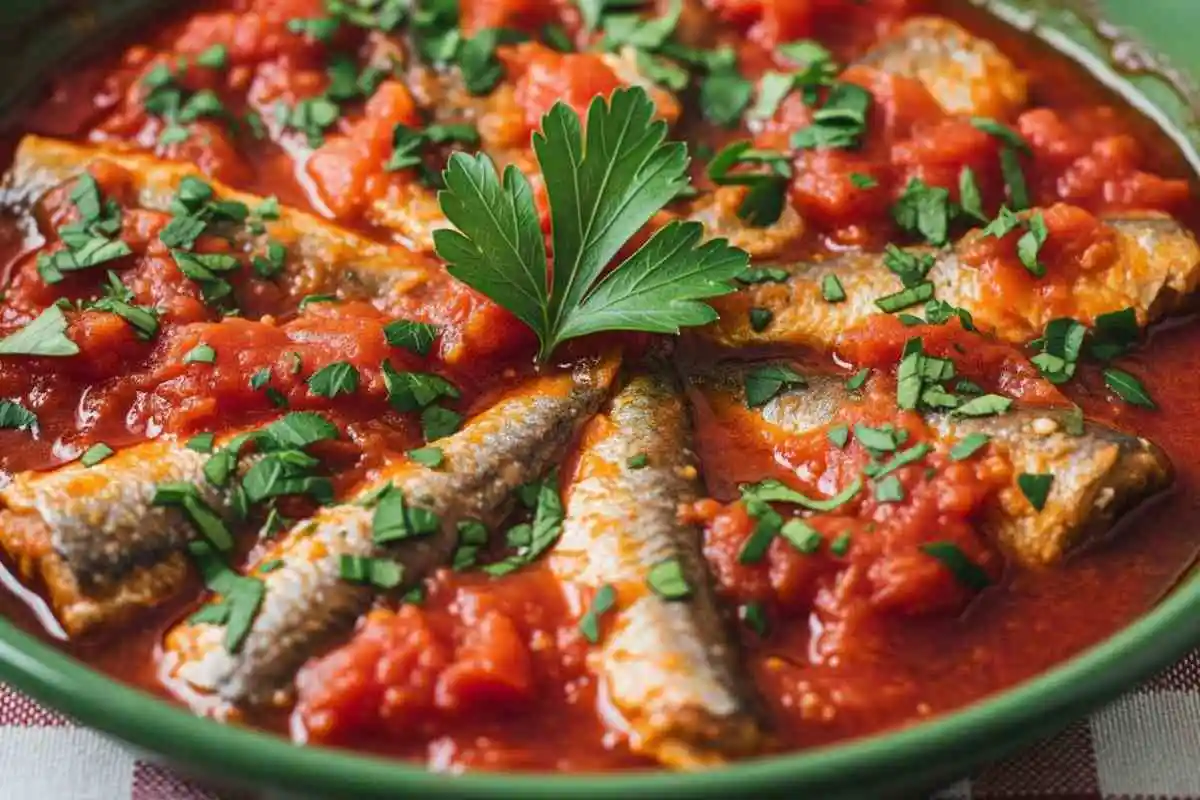 Pentola con sugo e acciughe