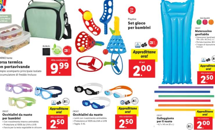Collage volantino Lidl con articoli mare
