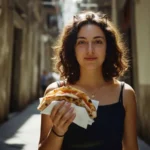 ragazza con pizza a portafoglio