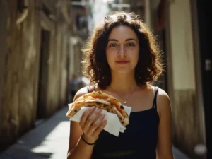 ragazza con pizza a portafoglio