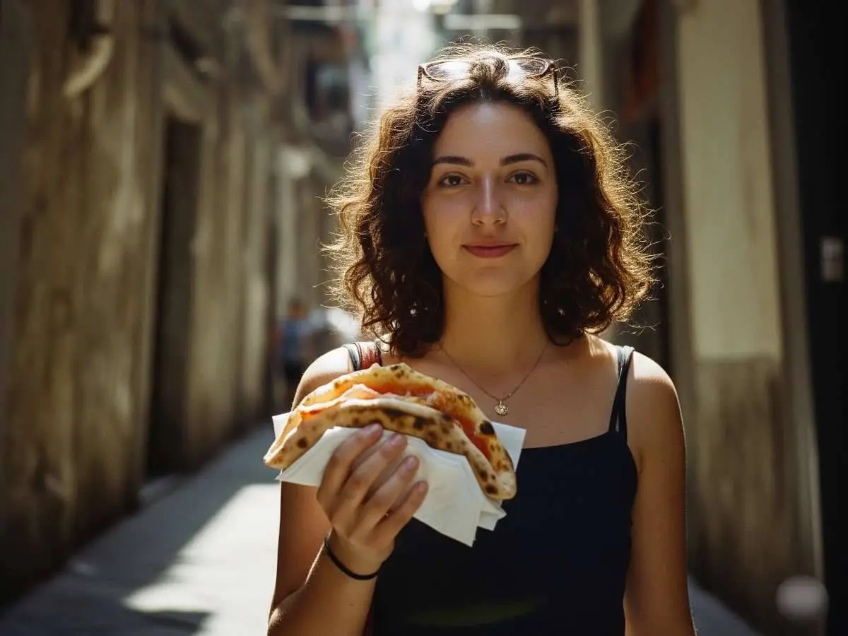 ragazza con pizza a portafoglio