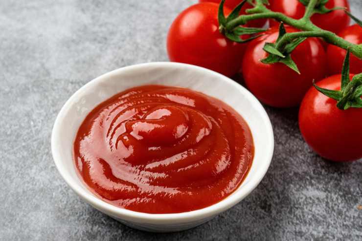 ciotola con ketchup e pomodori sfusi