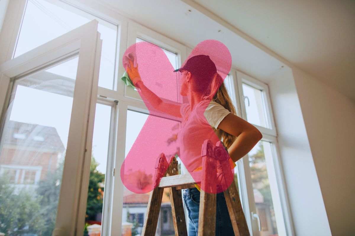 ragazza lava vetri e una x
