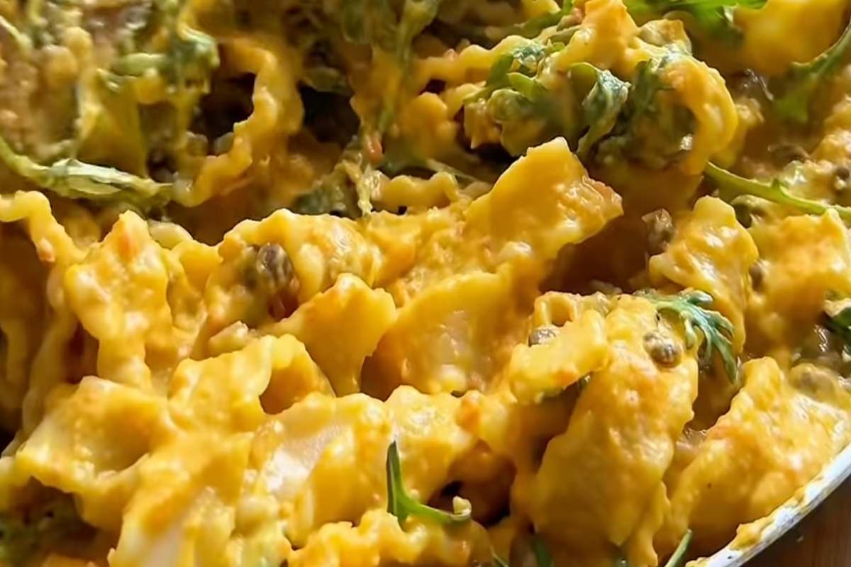 mafalde con crema di tofu carote e porri