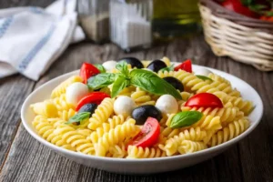 pasta fredda pomodorini, mozzarella e olive