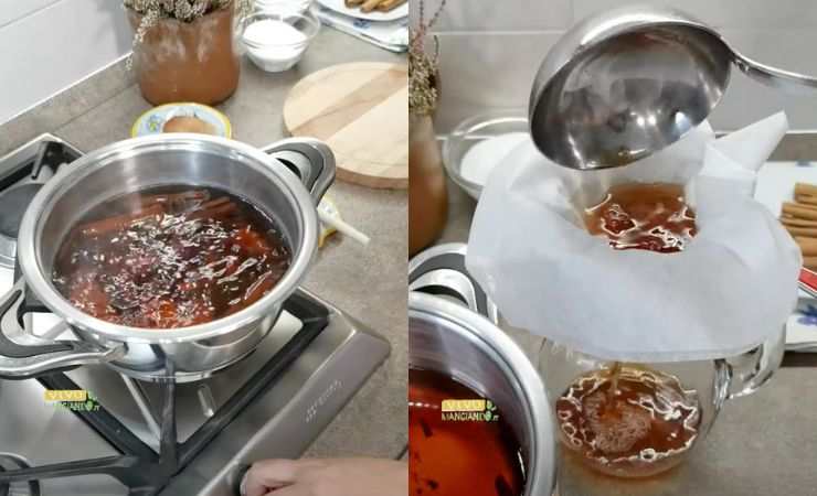 cottura e filtraggio della cannella