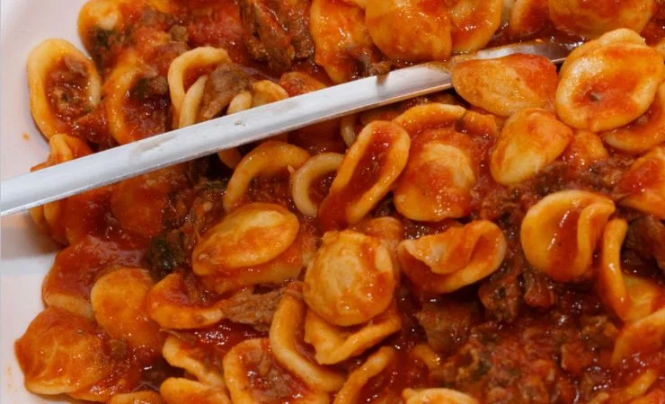 Orecchiette condite con carne e sugo