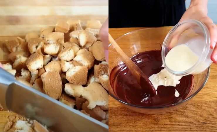 biscotti sbriciolati e un composto di cioccolata