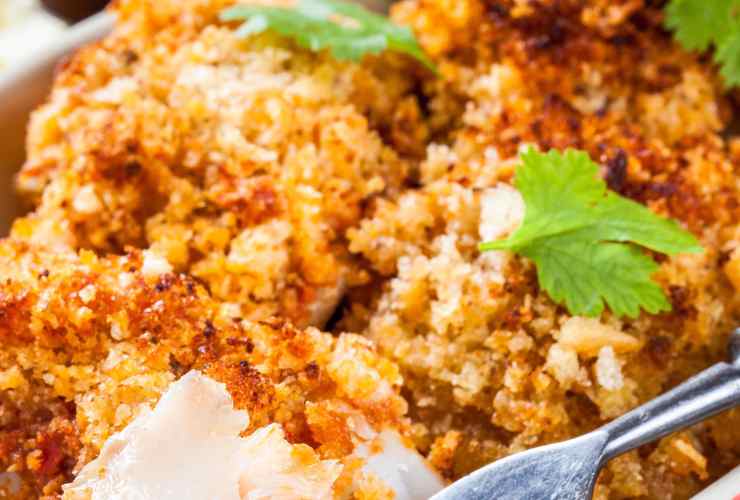 pesce gratinato in primo piano