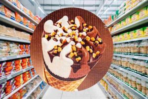 corsia supermercato e un cono gelato