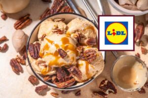 coppa di gelato con sopra noci pecan e accanto il logo lidl