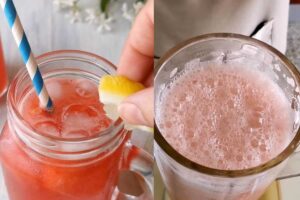 limonata di anguria con spicchio di limone