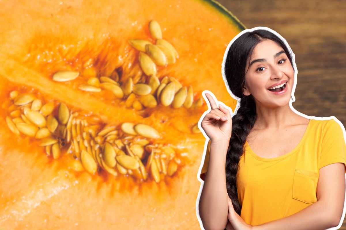 melone tagliato e ragazza in primo piano