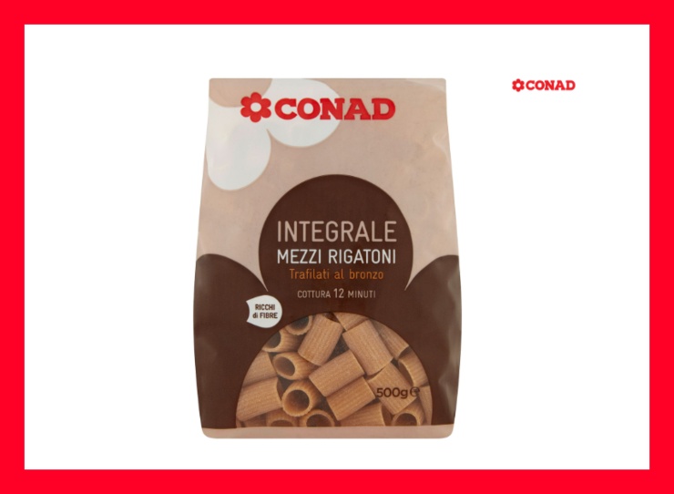 confezione di mezzi rigatoni integrali marchio conad