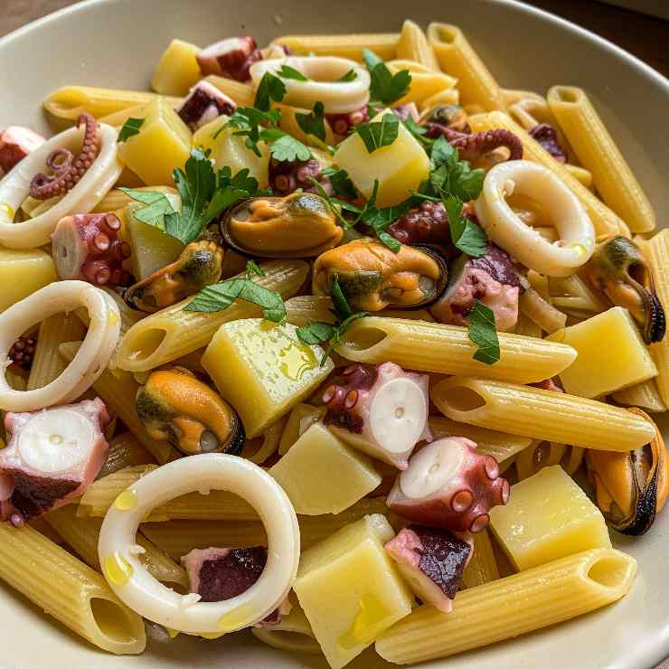 insalata di pasta con pesce misto