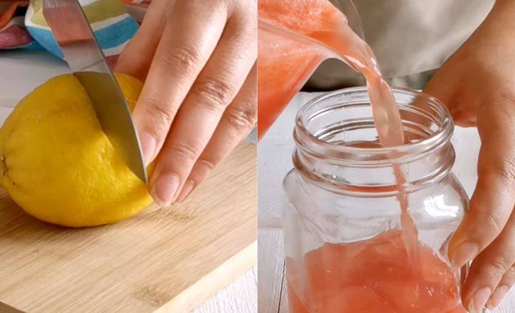 limone tagliato e succo in un barattolo