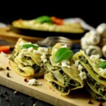 crepes alle verdure con sopra dei fiocchetti di formaggio