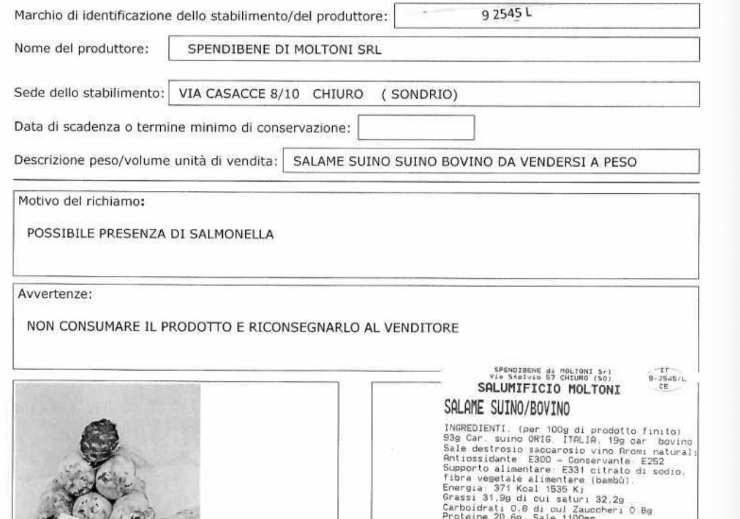 il comunicato del richiamo