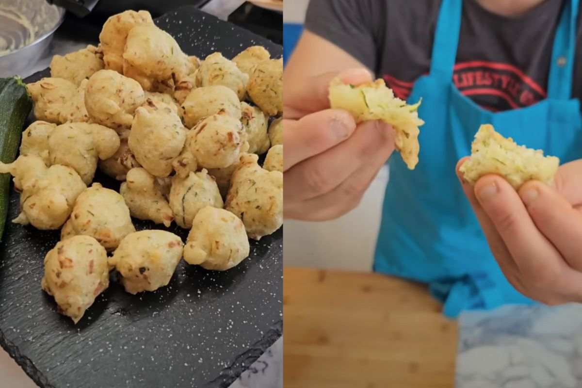 delle zeppole e lo chef che fa vedere l'interno