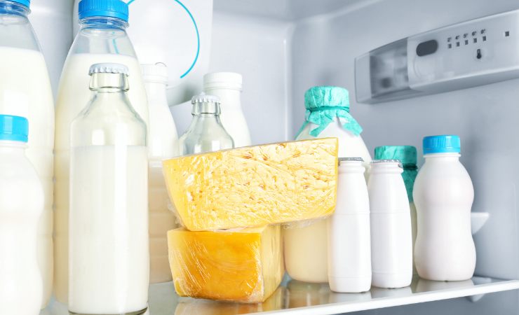parta alta del frigo con latticini