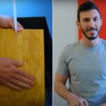mattia alessio e tagliere di legno sotto un getto di acqua corrente