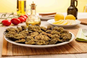 Piatto con cozze gratinate