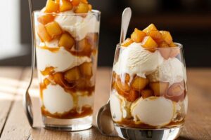 bicchieri con mele caramellate e gelato
