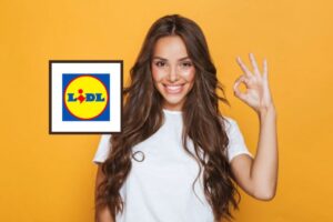 donna che sorride e fa ok con le dita e logo lidl