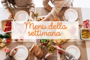 tavola apparecchiata e scritta menu della settimana