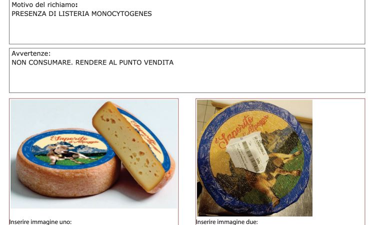 Screen richiamo alimentare del Ministero della Salute