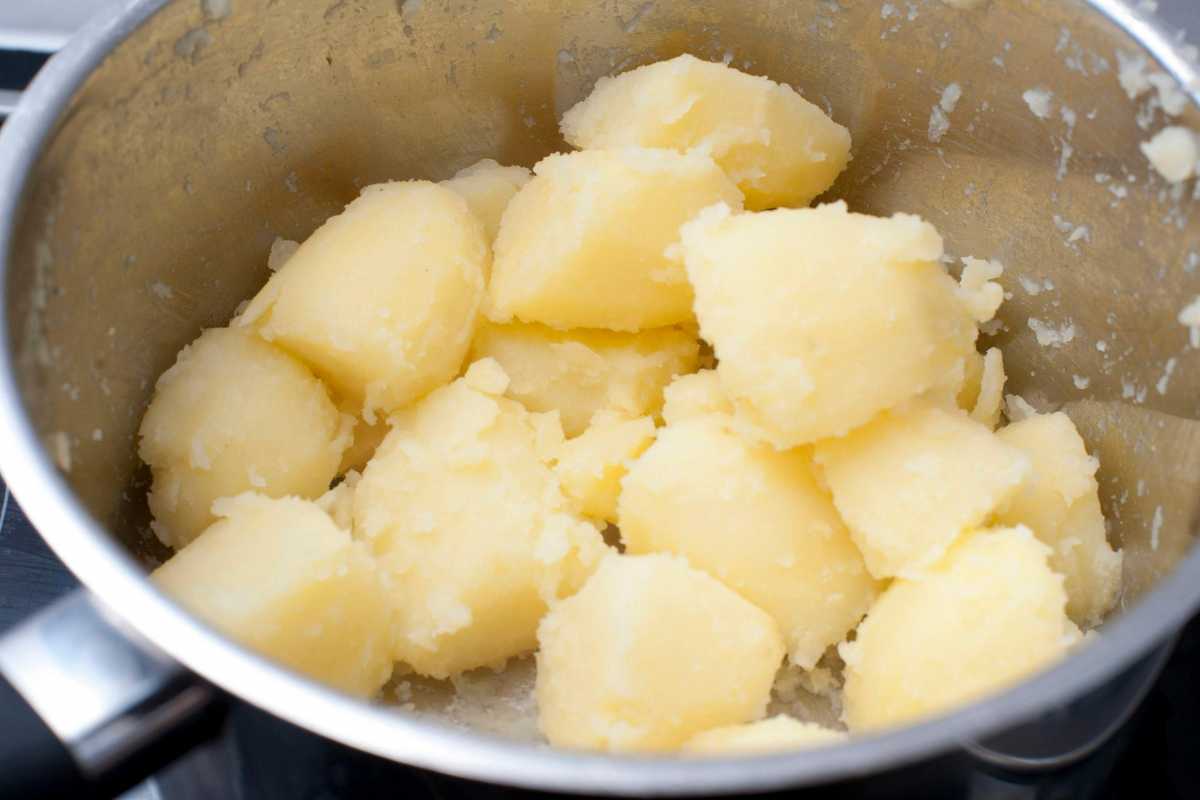 Pentola con patate lesse