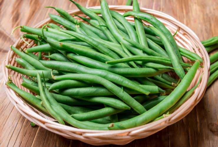 cesto di fagiolini crudi