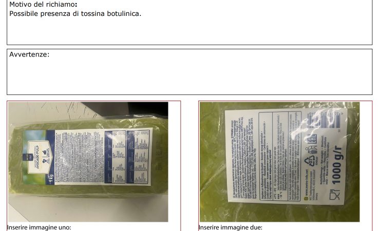 Screen richiamo Ministero della Salute polpa di avocado