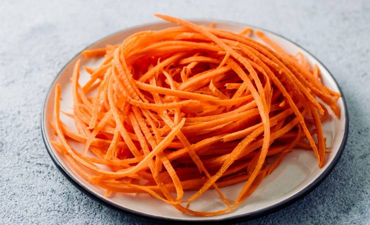 Piatto con spaghetti di carote