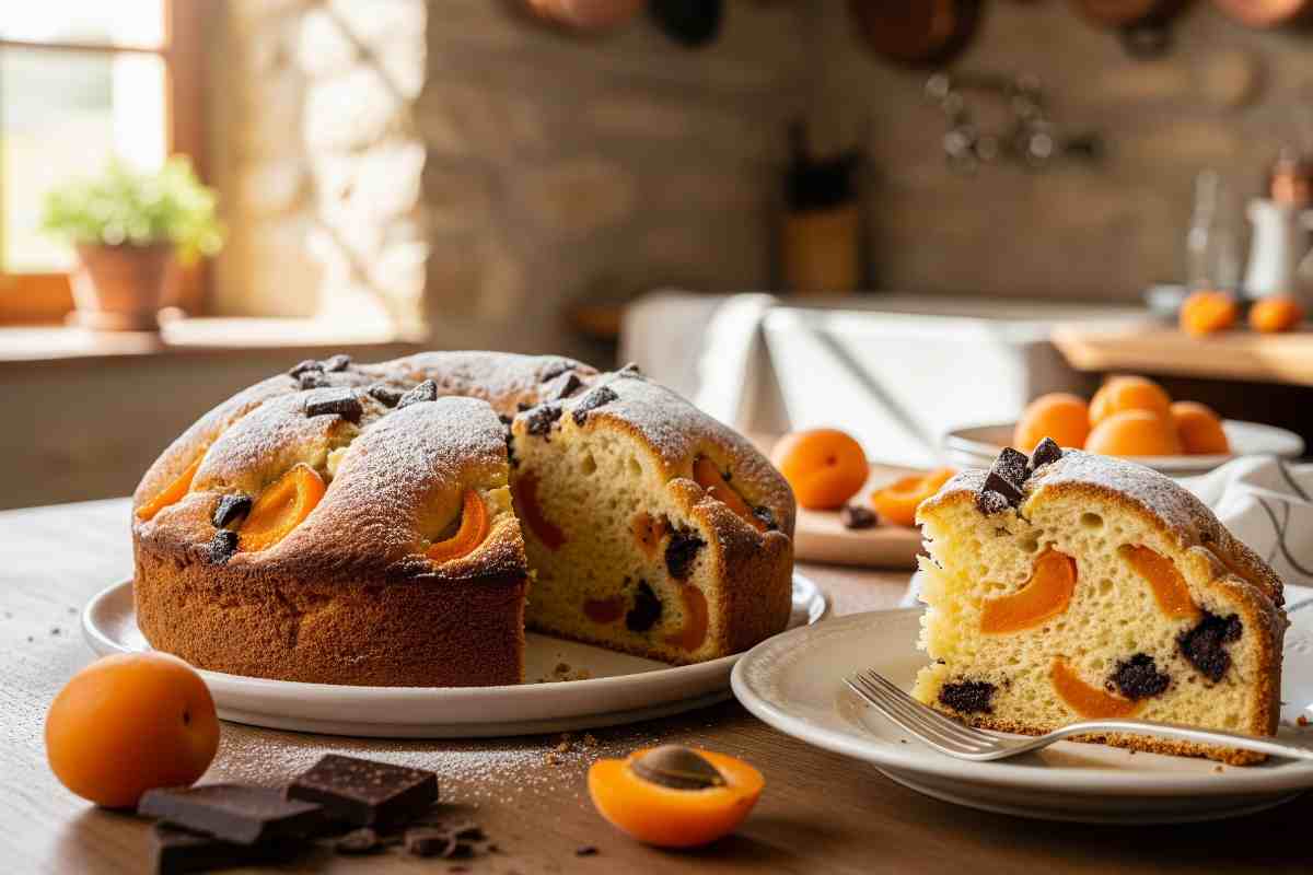 torta alle albicocche con pezzi di cioccolato