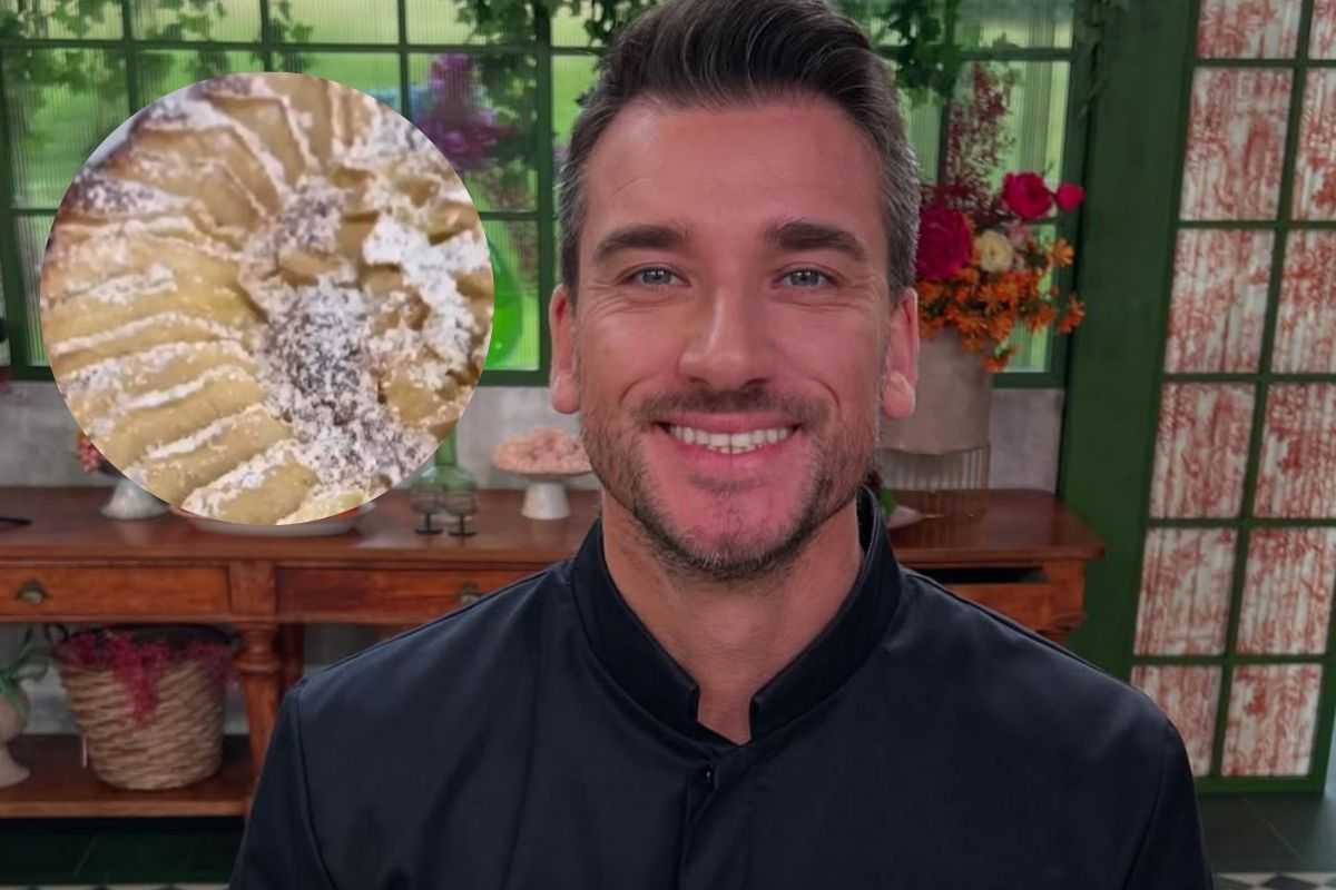 damiano carrara e nel cerchio una torta di mele