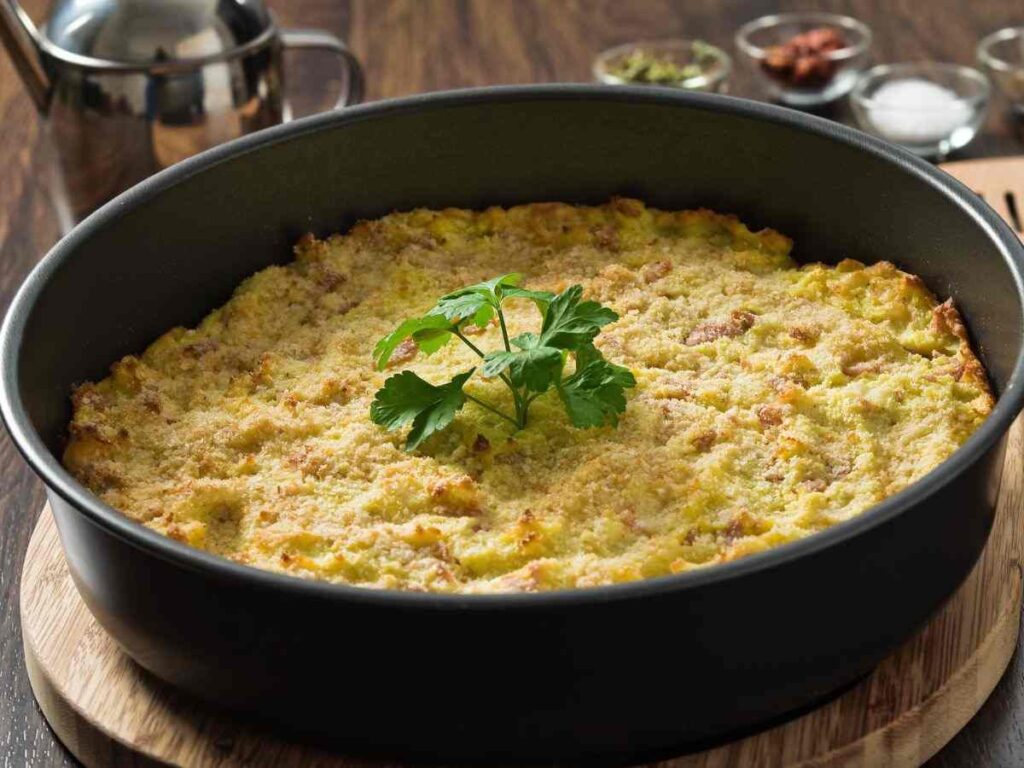 un gateau di patate in una tortiera