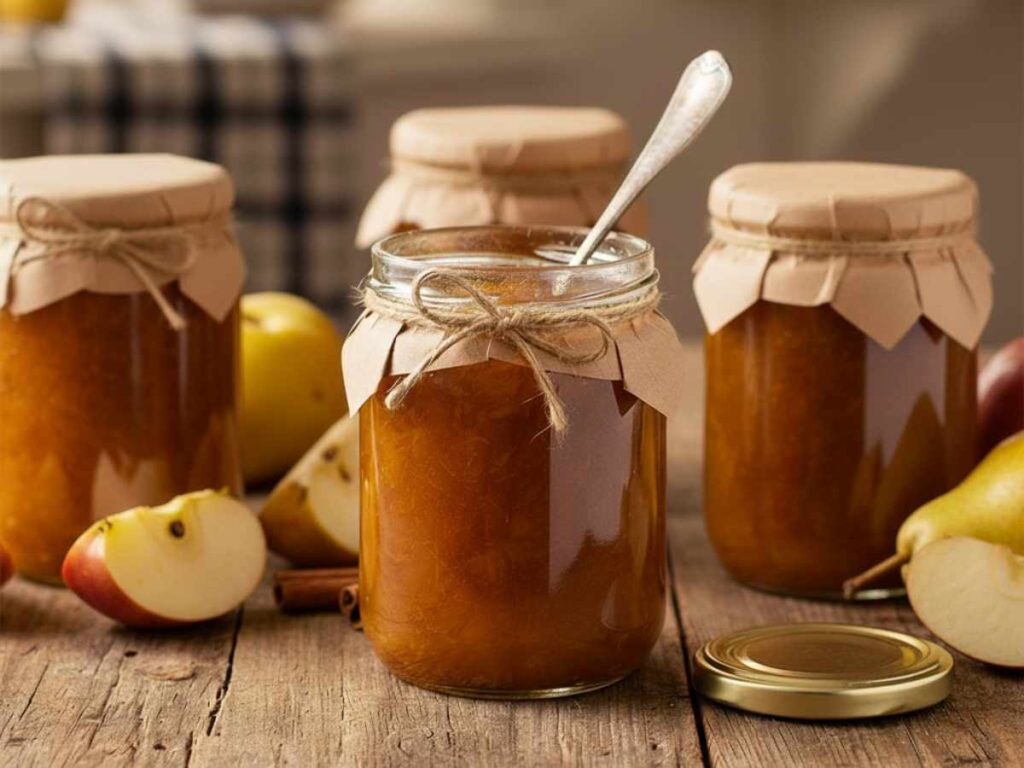 barattoli di marmellata di mele e di pere