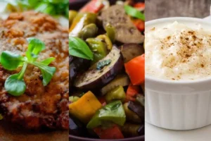 cotolette, melanzane e budino di riso